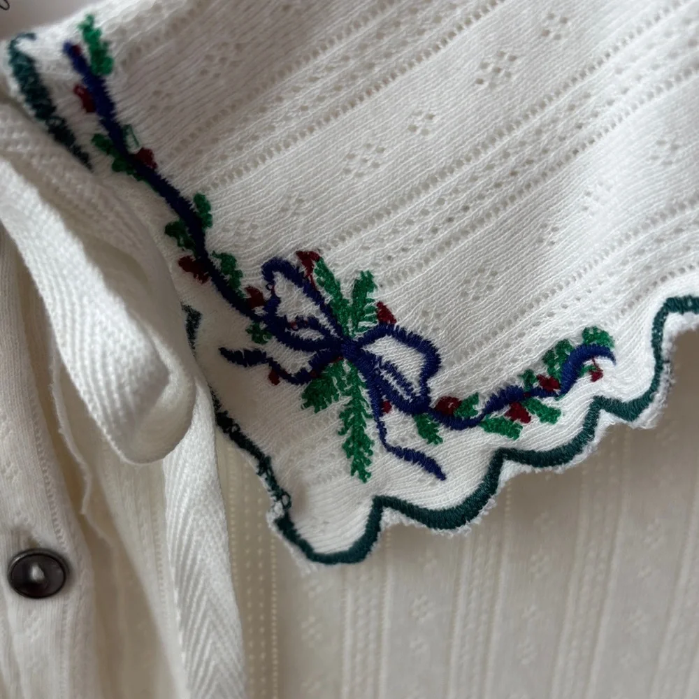 Free People White Button-Up Top with Embroidered Collar - Picture 2 of 4